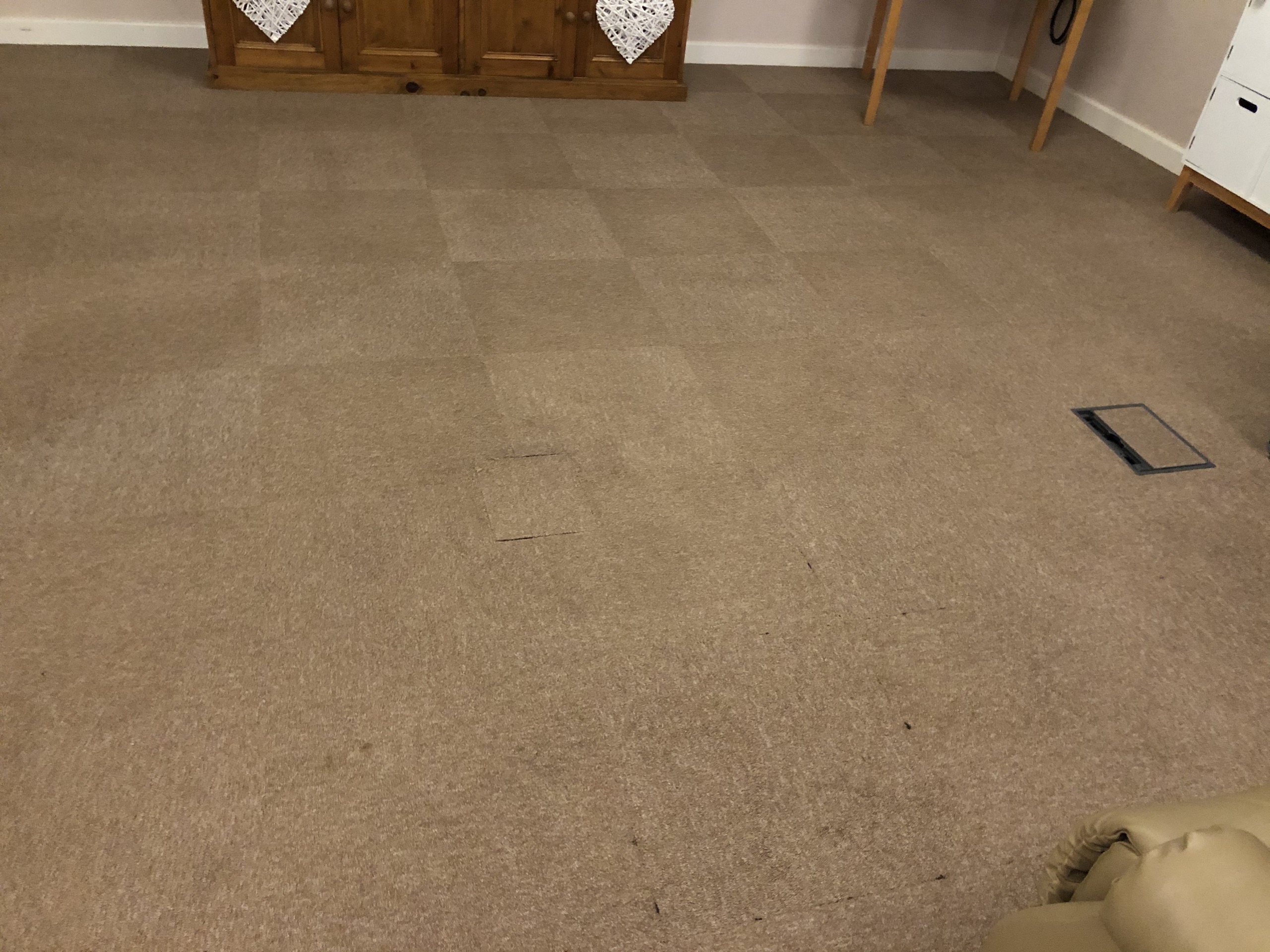 Heavily stained carpet restoration after cleaning